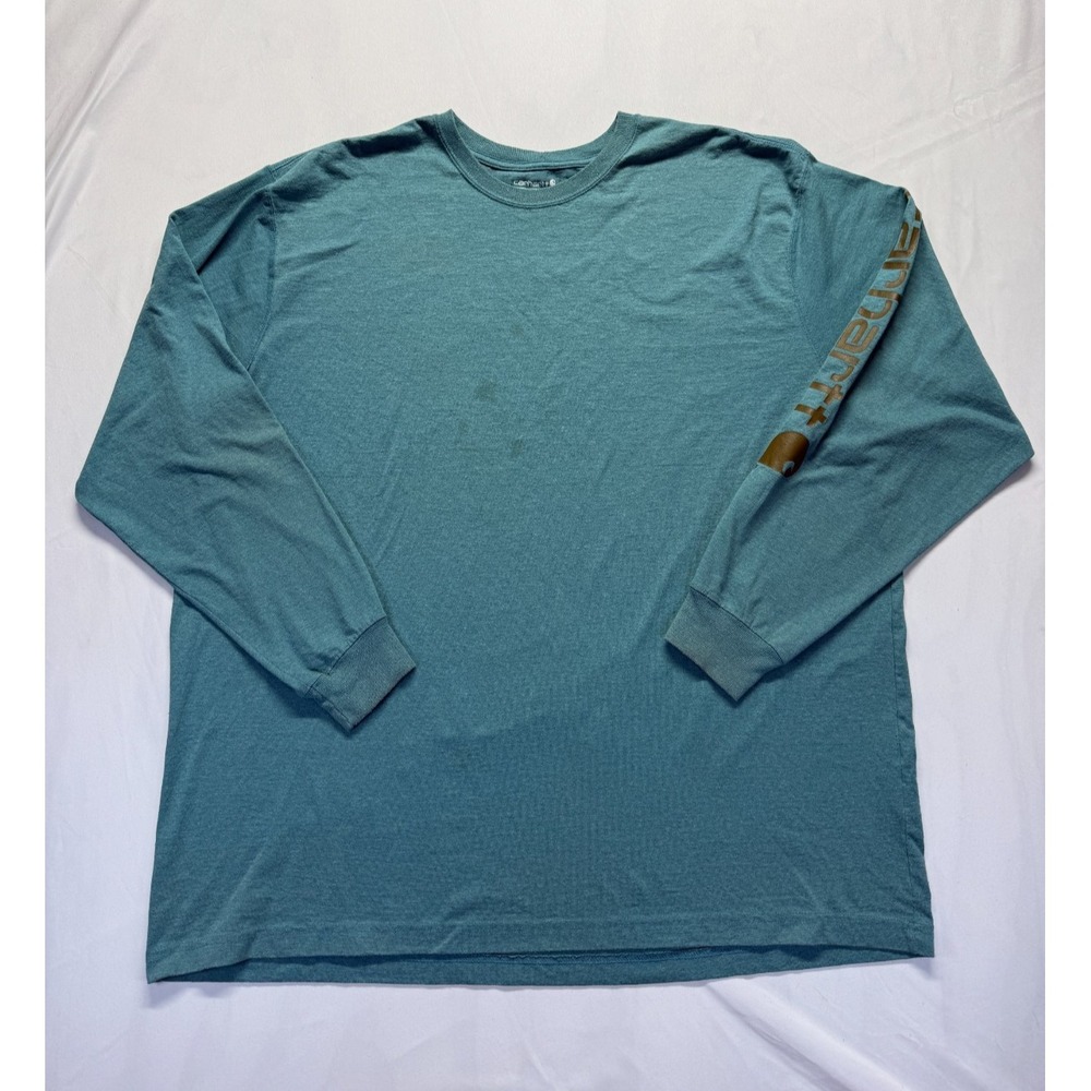 Carhartt Shirt Mens 2XL Teal Graphic Spellout Logo Loose Fit Casual Workwear